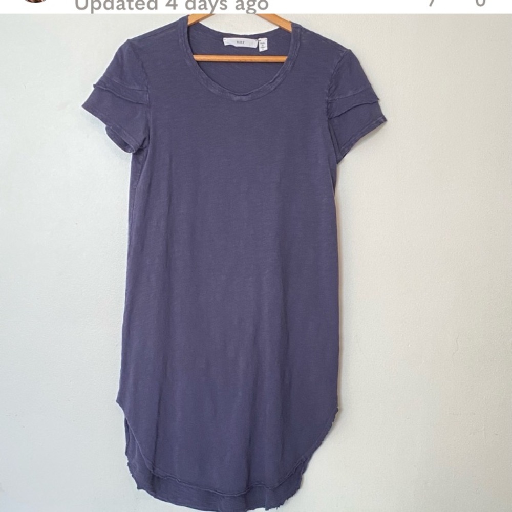 WILT Navy Blue Cotton Short Sleeved Raw Edge Tee Shirt Dress size Small